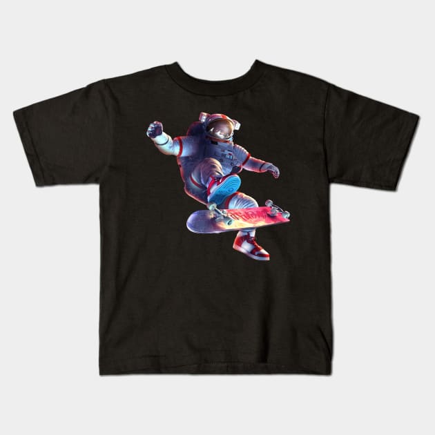 Kickflip Astronaut Kids T-Shirt by lynxartcollection